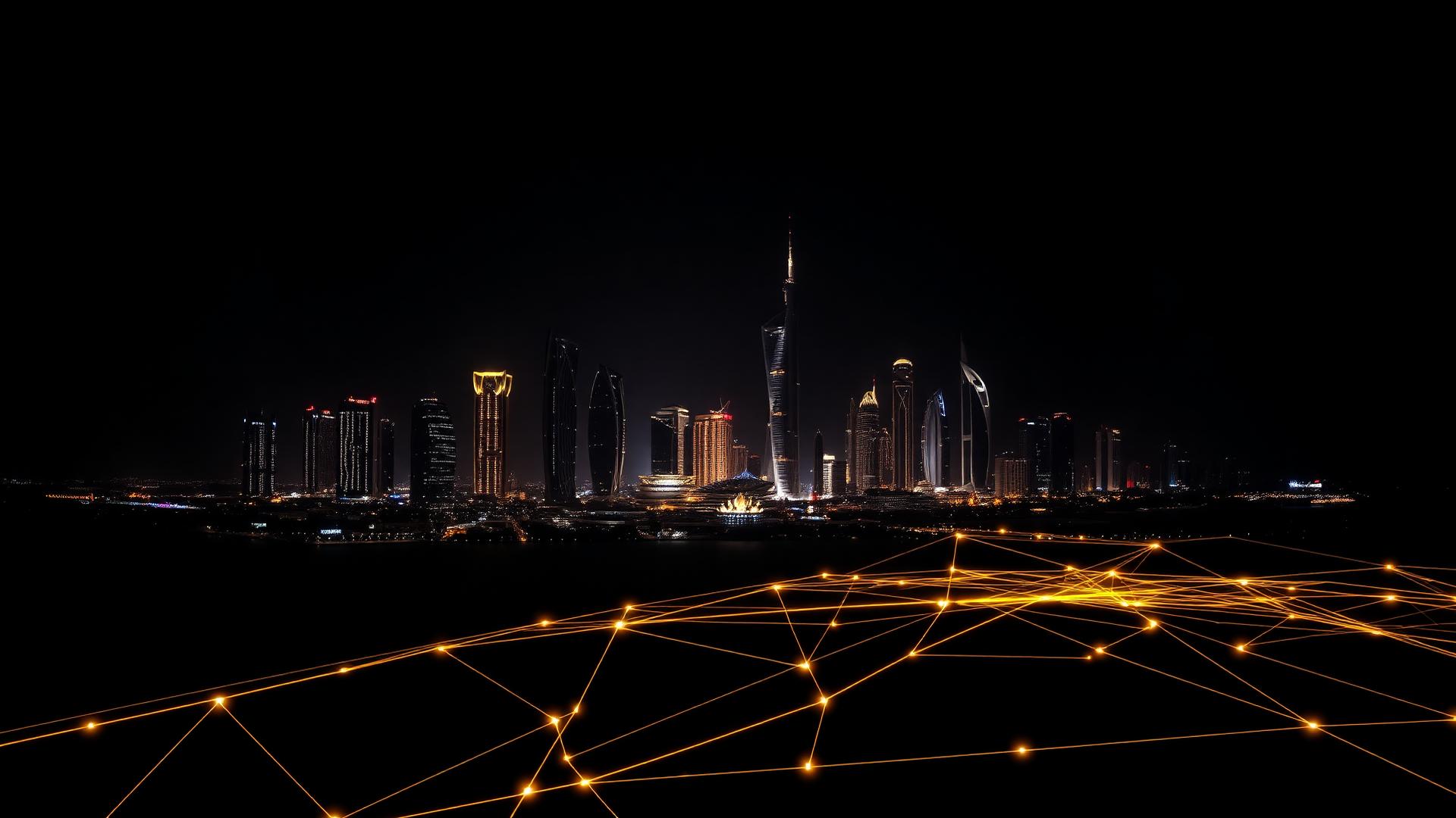 Dubai skyline at night representing EmirateGulf digital solutions